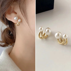 14K Gold Zircon Pearl Twist Stud Earrings for Women