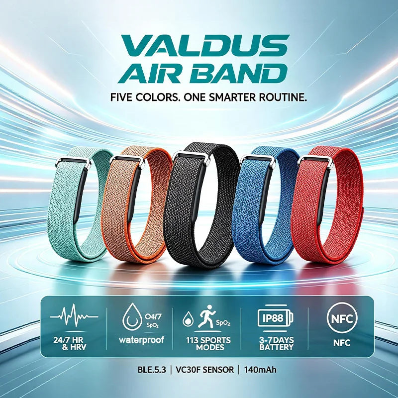 VALDUS Air Band Smart Bracelet Man Woman Heart Rate Blood Pressure Calorie HRV Waterproof Long Battery Life NFC Fitness Tracker