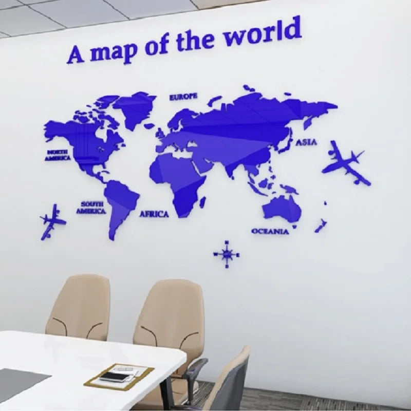 3D World Map Wall Sticker Acrylic Solid Color Crystal Bedroom Wall With Living Room Classroom Stickers Office Decoration Ideas