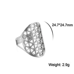 EUEAVAN Flower of Life Ring Stainless Steel Sacred Geometry Archangel Metatron Ring Adjustable Amulet Jewelry Gift Wholesale