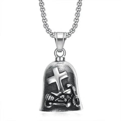 Vintage Christian Jesus Cross Bell Pendant Motorcycle Bell Necklace Punk Biker Religious Exorcist Lucky Jewelry for Men's