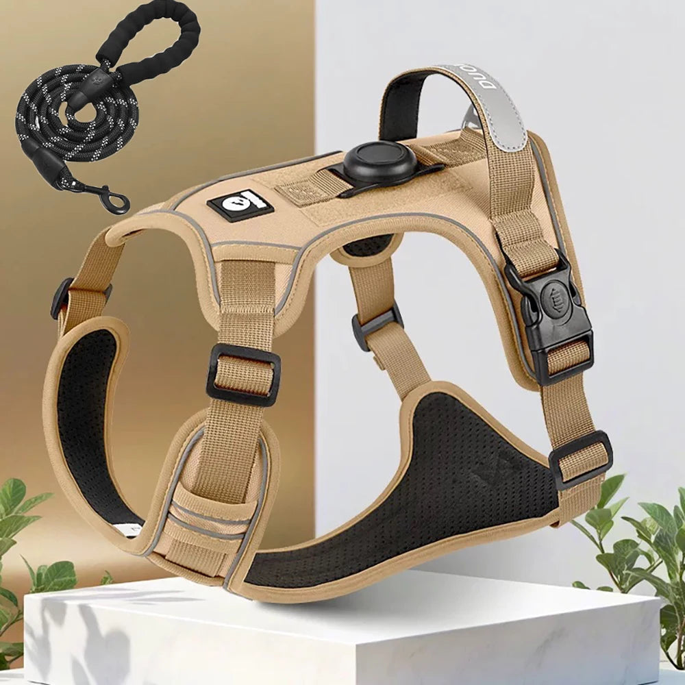 Dog Harness with Airtag Holder and Leash Set-Premium Oxford Breathable Material Durable Reflective Dog Harness and Leash Set Pet Shop