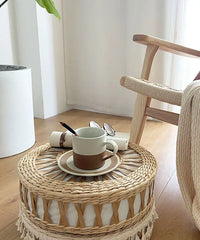 Nordic Round Woven Ottoman Small Mobile Footrest Stool