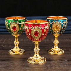 1Pc Timeless Embossed Metal Chalice Goblet Vintage Wine Champagne Liqueur Cup Perfect For Bars Restaurants Home Decor.