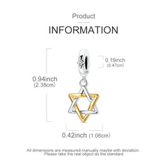 925 Sterling Silver Hexagram Star of David Pendant Jewish Bless Charm Fit Original Charm Bracelets Women DIY Jewelry Gift