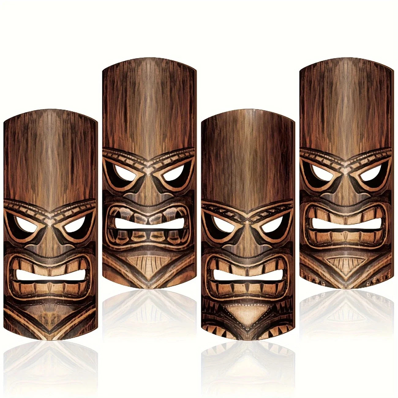 4-piece Tikki Mask Wall Decoration - Vintage Wooden Signage, Suitable for Hawaii, Bars, Outdoor Courtyards, Party Decorations