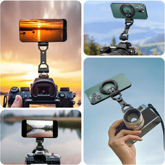 Foldable Magnetic Phone Holder Tripod Mount for Magsafe iPhone 16 15 14 13 12 DSLR Camera Tripod Accessories w 1/4" Cold Shoe