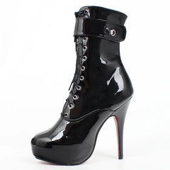 Sexy single boots Lace-Up 15cm High Thin heel 4CM platform ankle short boots Plus Size Padlocks Shoes