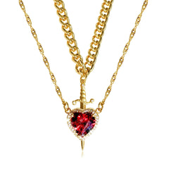 LATS 2pcs Can Be Assembled Heart and Sword Zircon Pendant Necklace for Men Couple Silver Gold Plated Choker Chain Jewelry