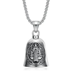 Vintage Christian Jesus Cross Bell Pendant Motorcycle Bell Necklace Punk Biker Religious Exorcist Lucky Jewelry for Men's