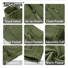Men's Fleece Jacket Soft Warmth Windproof Full Zip Up Coat Multiple Zipper Pockets Hiking Working Outdoors Windbreaker