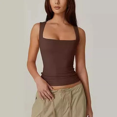 Women’s Square Neck Sleeveless Crop Tank Top – Y2K Style