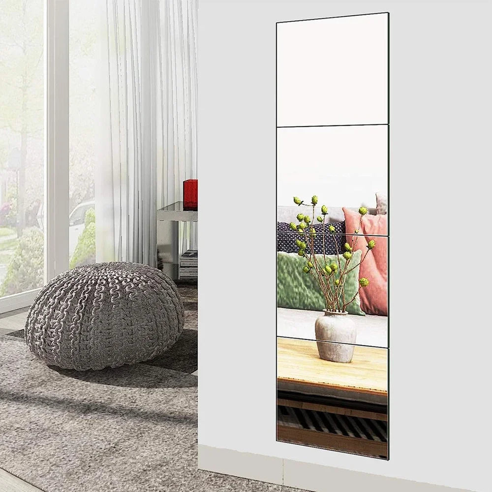 3D Mirror Wall Art Sticker DIY Square Acrylic Decal 2mm Full Body Wall Mirror Stickers for Bedroom Living Room Home Decor 2/4pcs