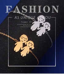 Teamer Cute Family Bracelets Stainless Steel Charm Bracelet Bangle for Daughter Son Sister Brother Couple Gifts Jewelry