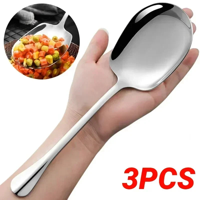 3/1Pcs Large Stainless Steel Spoon Long Handle Spoons Kitchen Cutlery Rice Dumpling Porridge Soup Scoops Restaurant Tableware Kitchen Tools, Cooking Utensils