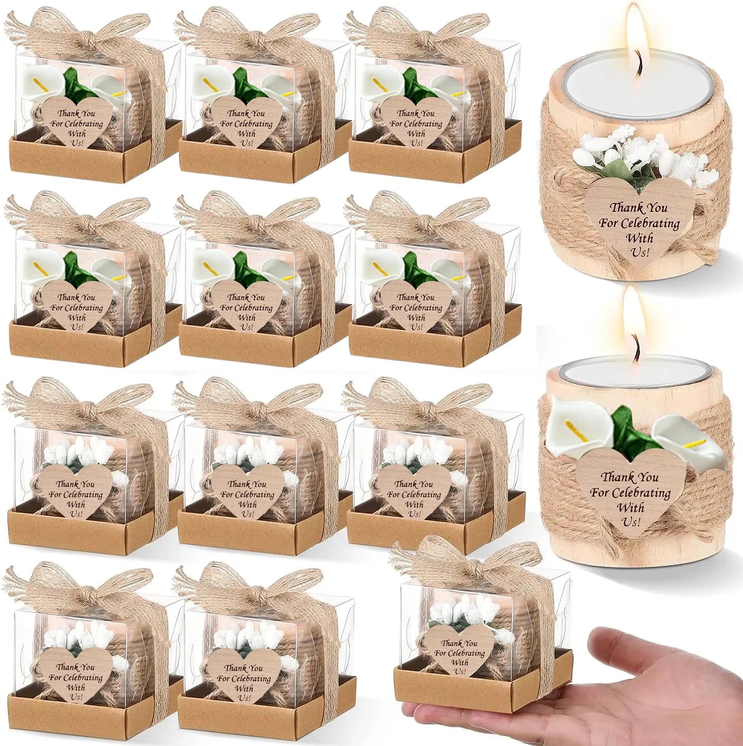 6/12/24PCS Guest Gift Candle for Wedding Wooden Tealight Candle Holders Bridal Shower Thank You Gifts for Baby Shower Home Decor