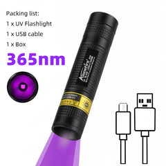 365nm Mini UV LED Flashlight – USB Rechargeable Blacklight