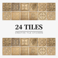 24 pieces of Mandala Retro Pattern Glossy Self-adhesive Tile Stickers for Kitchen and Bathroom Removable Waterproof Wall Sticker Home Decor