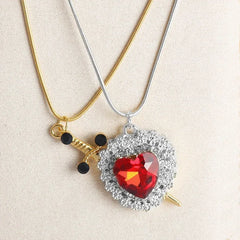 LATS 2pcs Can Be Assembled Heart and Sword Zircon Pendant Necklace for Men Couple Silver Gold Plated Choker Chain Jewelry