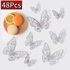 48 Pcs Butterfly for Gift Packing Decorative 3d Butterflies Decor Flower Art Arrangement Wall Paper Ornament DIY Wrapping