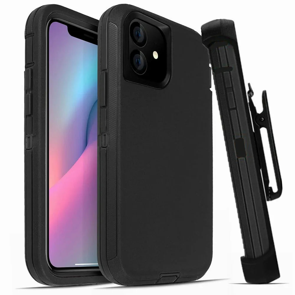 For iPhone 11 12 13 14 15 16 17 Pro Max Shockproof Phone Case Hard Defender Black Cover With Belt Clip