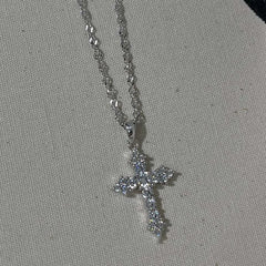 Shiny Crystal Zircon Cross Pendant Necklace Girls Punk Silver Color Thin Chain Necklace Party Jewelry Birthday Gift