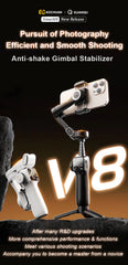 AOCHUAN 3-Axis Handheld Gimbal Phone Stabilizer with Extension Rod  8.0 Anti Shake Face Tracking for Phone Outdoor Shooting Vlog