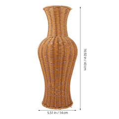 Imitation Rattan Floor Vase Tall Decorative Woven Plastic Vase for Home Flowers Wedding Photo Prop Simple Natural Style