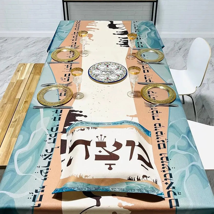 Happy Passover Waterproof Tablecloth Holiday Table Decor Pesach Seder Jewish Hebrew Rectangle Tablecloth Holiday Party Decor