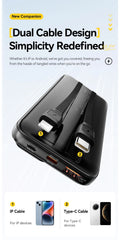 Essager Portable Power Bank 20000mAh with Two Built-in Cables External Battery PD 22.5W Fast Charging For iPhone 17 16 15 Xiaomi