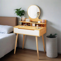 Makeup Table Nightstand with Drawer Storage Rack Minimalist Style Dressing Table with Mirror Cosmetic Table for Bedroom Furniture