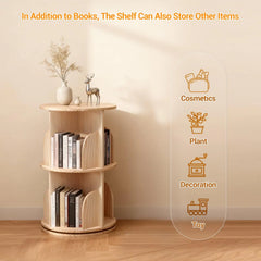 Rotating Bookshelf, Round 360° Revolving Bookcase, Rotating Bookshelves Tower with 4 Castors, Corner Shelf Book Storage Rack Office Furniture