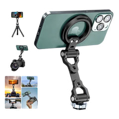 Foldable Magnetic Phone Holder Tripod Mount for Magsafe iPhone 16 15 14 13 12 DSLR Camera Tripod Accessories w 1/4" Cold Shoe