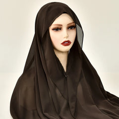 Premium Chiffon Hijab With Bulit-in Magnets Solid Color Easy To Wear Shawl Wrap With Undercap For Muslim Women