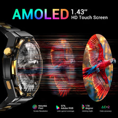 Smartwatch 1.43-inch AMOLED Display 900mAH Battery 45Days Standby Bluetooth 5.3 with Flashlight Men‘s Smart Watch, W90 PRO