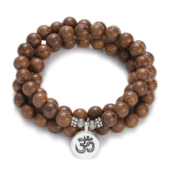 Multilayer Wood Beads Buddha Lotus OM Bracelet Tibetan Buddhist Mala Charm Rosary Bracelet Yoga Wooden For Women Men Jewelry