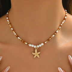 Fashionable  Natural Seashell Beaded Necklace Shell Pendant Ocean Inspired Jewelry Choker Suitable Holiday Party Daily