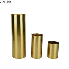 Gold-plated Brass Cylinder Vase Artificial Flowers Decorative Flower Arrangement Desk Decoration Minimalism Metal Floral Vases Home Decor