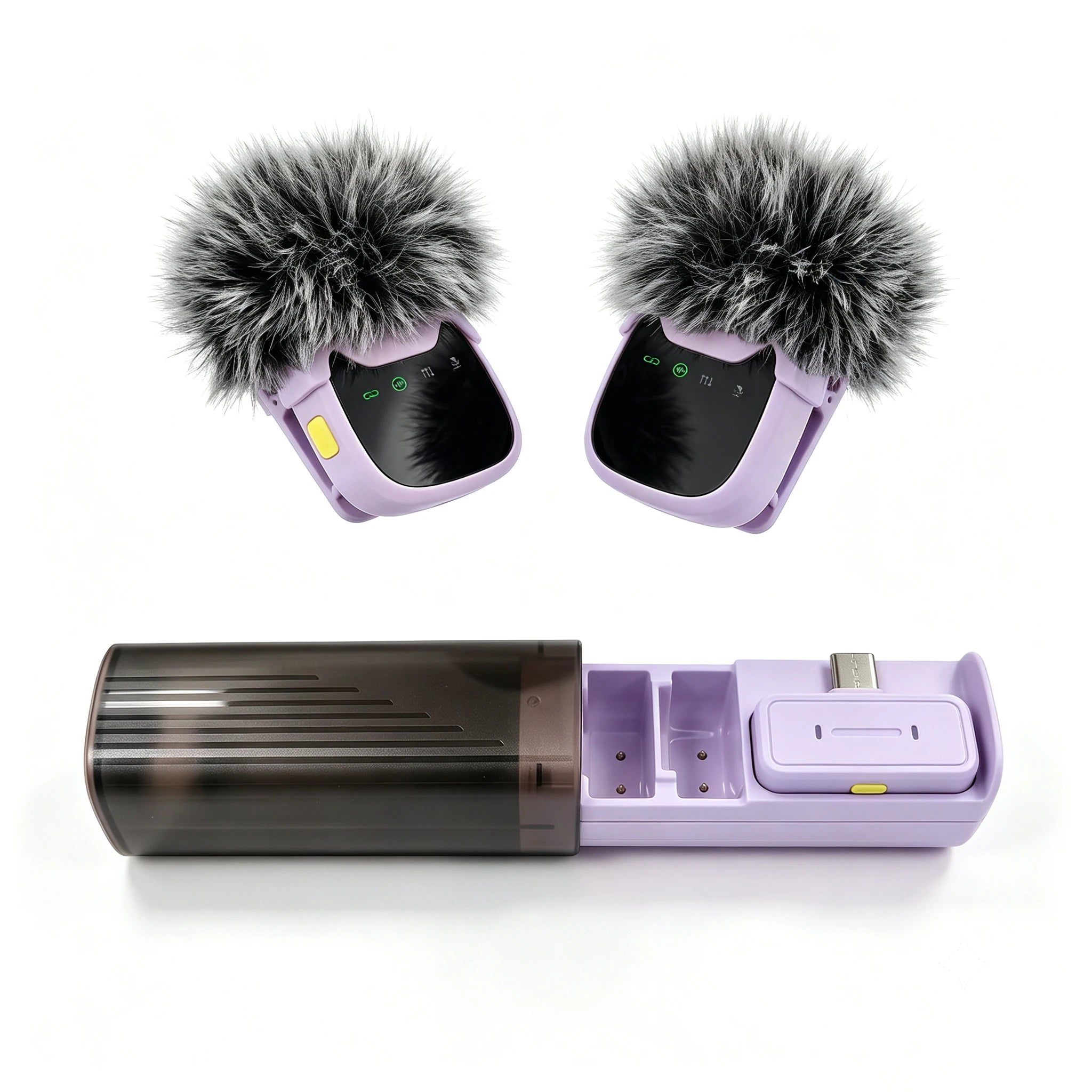 Type-C, With Charging Case Dual Wireless Lavalier Microphone, 2.4G Noise Cancelling Mini Clip Mic for Mobile Phone Vlog Live