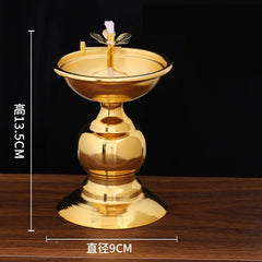 Golden Oil Lamp For Buddha With Glass Windproof Cover,Metal Buddhist Lantern Burner,Religious Candlestick Item