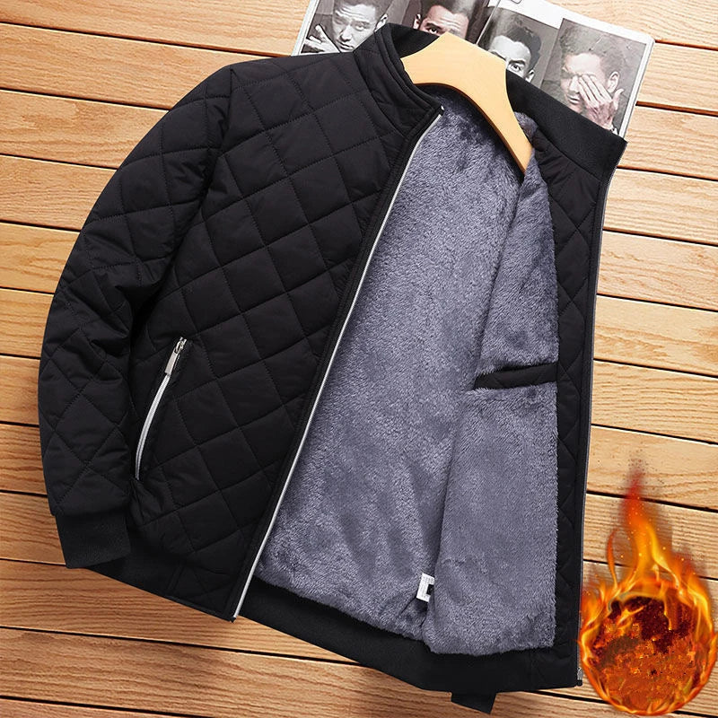 Men’s Diamond Pattern Fleece Bomber Jacket – Slim Fit