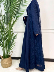 Women Muslim Arab Islamic Ramadan Two-piece Set  Belt Embroidery  Dress Kaftan Long Sleeves Open Stitch Cardigan