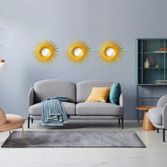 3PCS Golden Frame Decorative Mirror Sun Shaped Hanging Mirrors Wall Decor Living Room Background Mirror Home Decorations