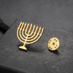 Jewish Menorah Candle Holder Brooch for Women Men Stainless Steel Faith Lamp Shirt Suit Badge Pin Religious Judaica Accessories