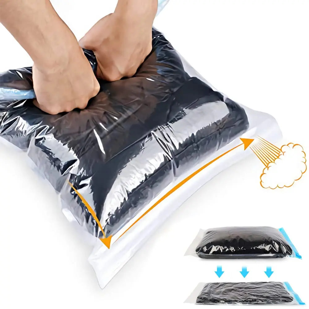 4 Packs Space Saver Compression Bags No Pump Needed - Vacuum Seal Storage Bags for Clothing Travel Camping Essentials