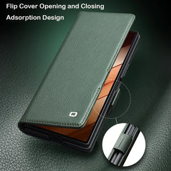 QIALINO Case for Samsung Fold 7 Slim Card Slot Holder Holster Genuine Leather Sleeve Bracket Corner Protection Cover with Magnet