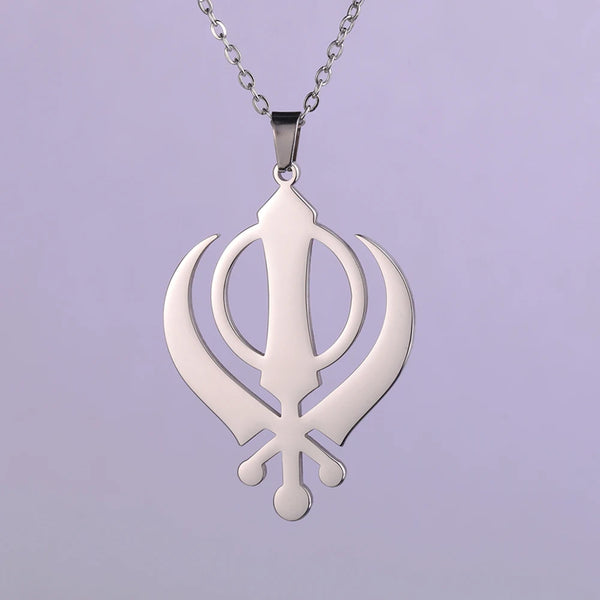 Dawapara Sikhism Necklace Khanda Kirpan Sword Symbol Religious Protection Amulet Stainless Steel Jewelry