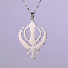 Dawapara Sikhism Necklace Khanda Kirpan Sword Symbol Religious Protection Amulet Stainless Steel Jewelry