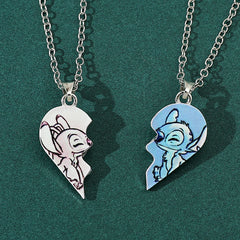 Couple's Stitch Heart Necklace - Gold & Silver Angel And Stitch Cute Style Jewelry Pendant Gift for Girls