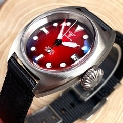 36mm Military Diver Mechanical Watch Men NH35 AR Domed Sapphire Sunburst Green/Red/Blue Big Crown Sport Nylon